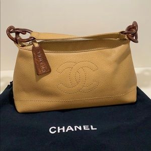 Chanel caviar leather wooden style accent strap